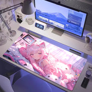 Kawaii Anime Girl XXL Mousepad – Pink Gaming Desk Mat for Keyboard & Mouse