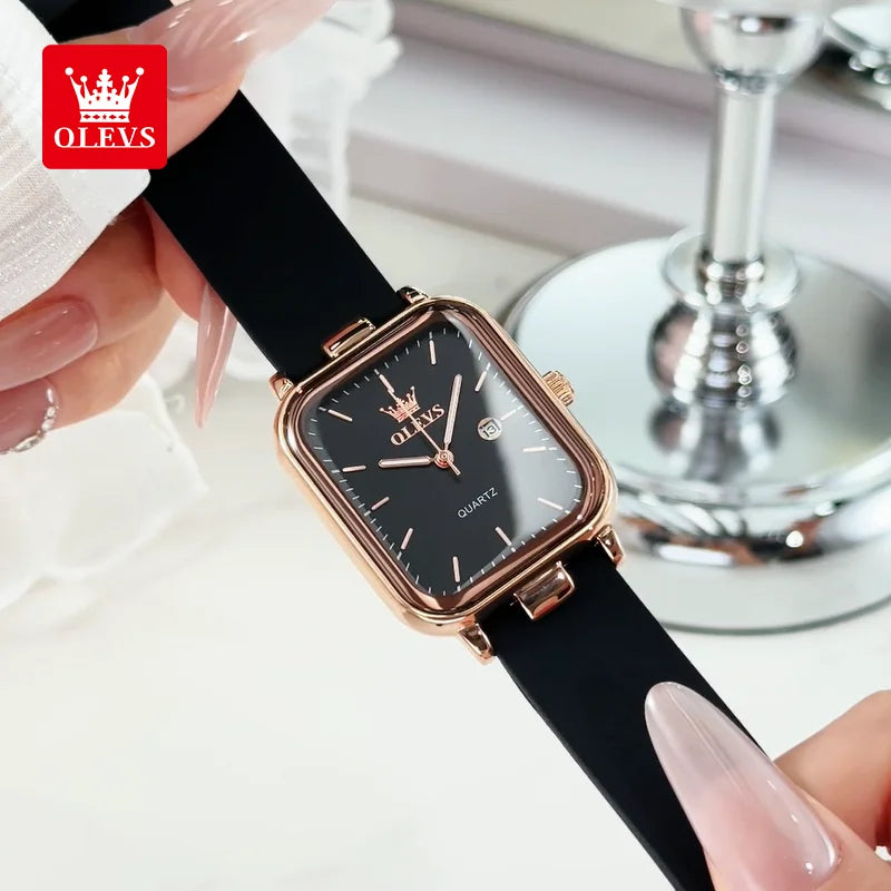 OLEVS Women’s Quartz Watch – Waterproof Rectangle Watch with Luminous Hands & Silicone Strap