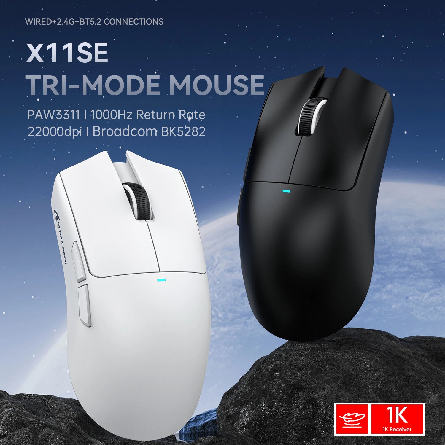 ATTACK SHARK X11 SE Wireless Gaming Mouse – Tri-Mode PAW3311 eSports Mouse, 22K DPI Ultra-Fast Performance