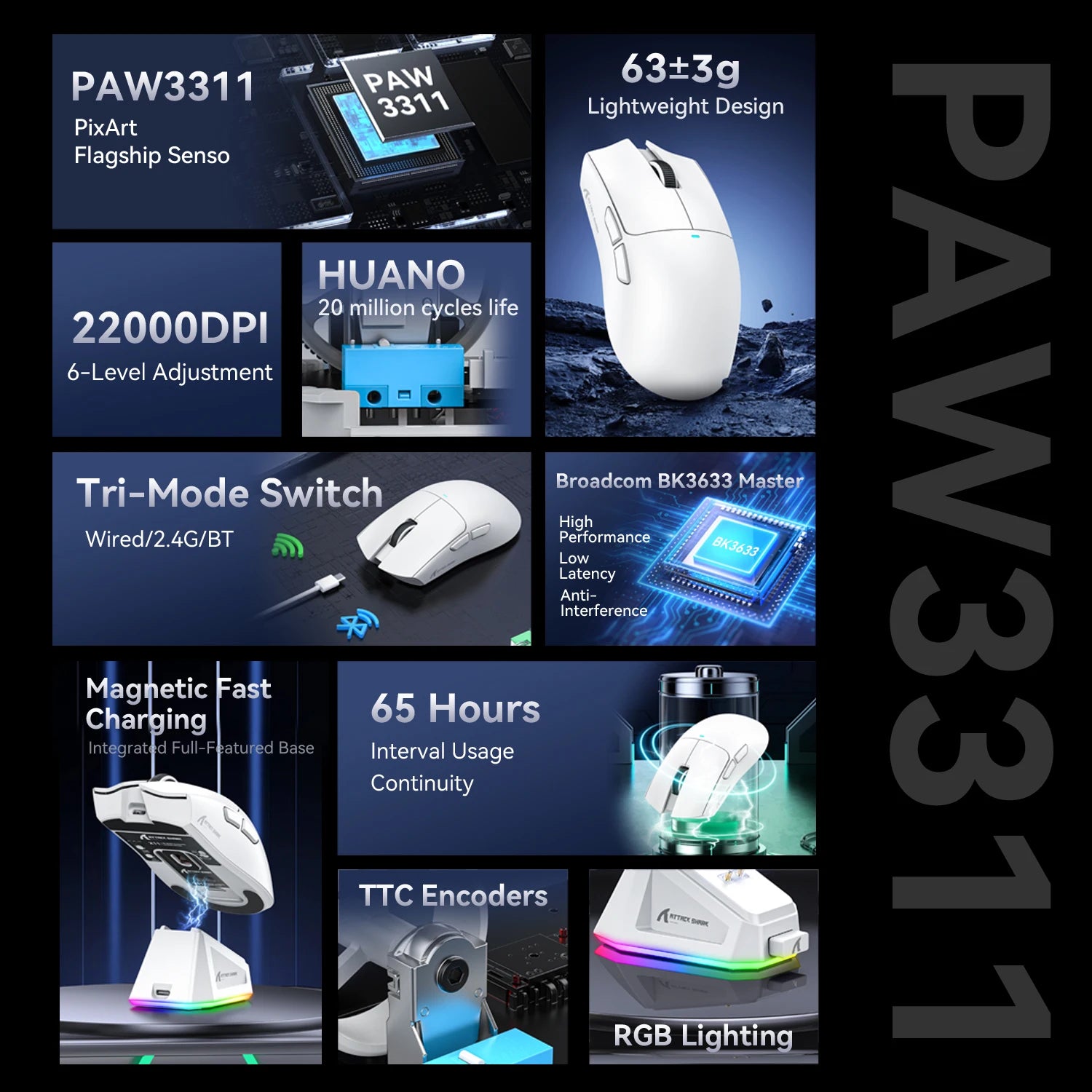 ATTACK SHARK X11 SE Wireless Gaming Mouse – Tri-Mode PAW3311 eSports Mouse, 22K DPI Ultra-Fast Performance