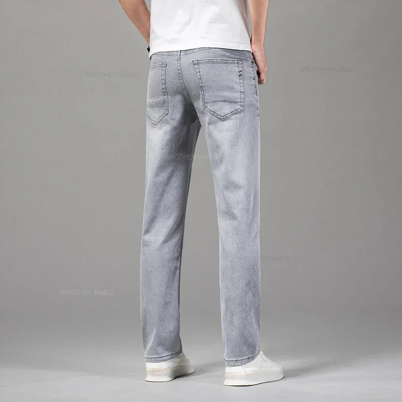 Men’s Lightweight Stretch Jeans – Slim Straight Cotton Denim Pants