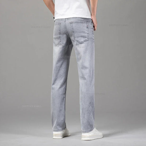 Men’s Lightweight Stretch Jeans – Slim Straight Cotton Denim Pants