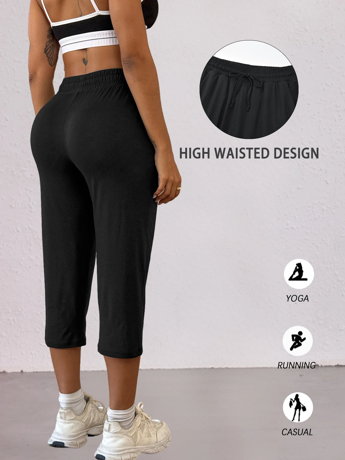 Women’s Capri Yoga Pants – Soft Stretch Drawstring Lounge & Workout Pants with Pockets
