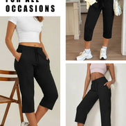 Women’s Capri Yoga Pants – Soft Stretch Drawstring Lounge & Workout Pants with Pockets