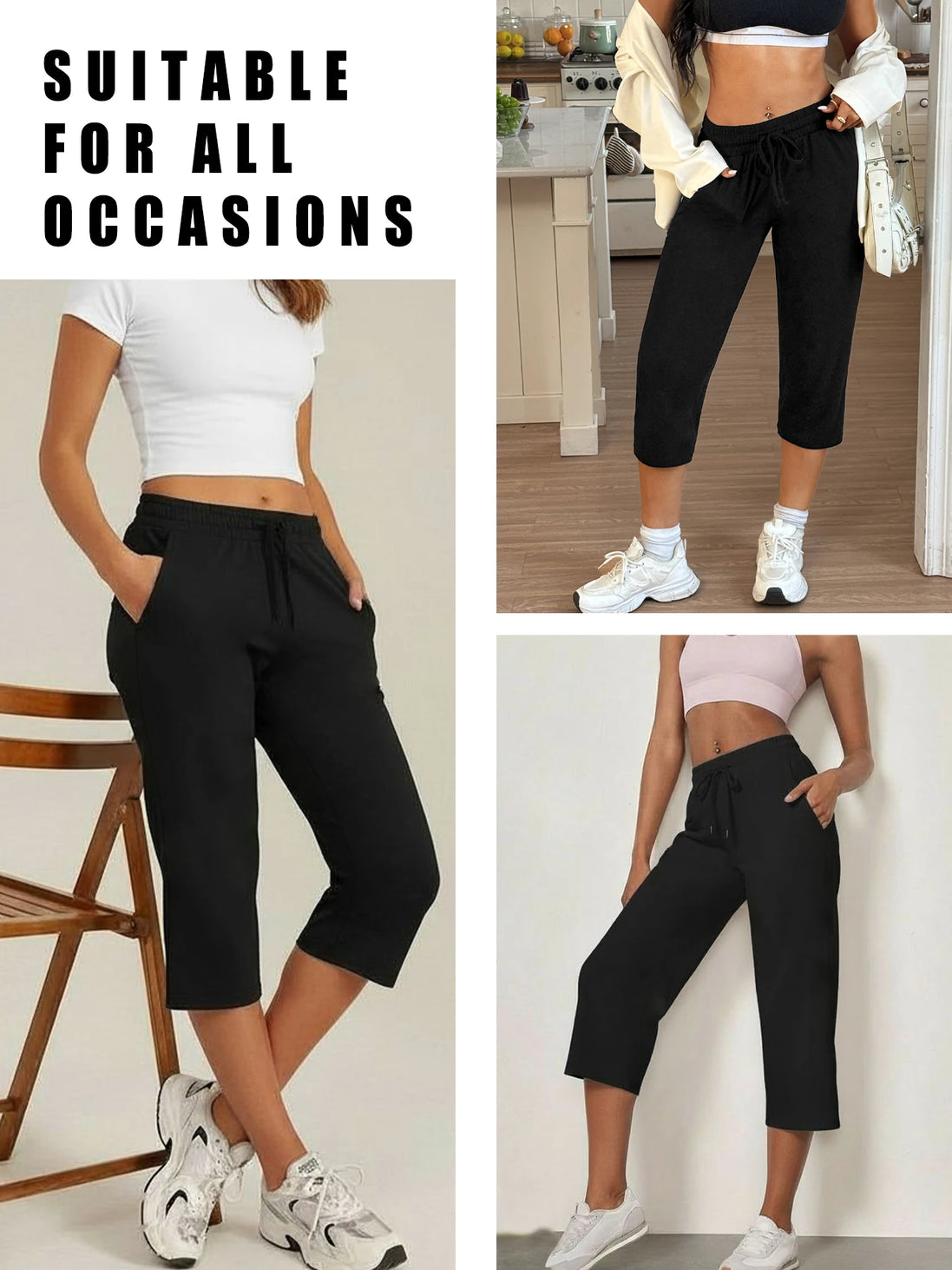 Women’s Capri Yoga Pants – Soft Stretch Drawstring Lounge & Workout Pants with Pockets