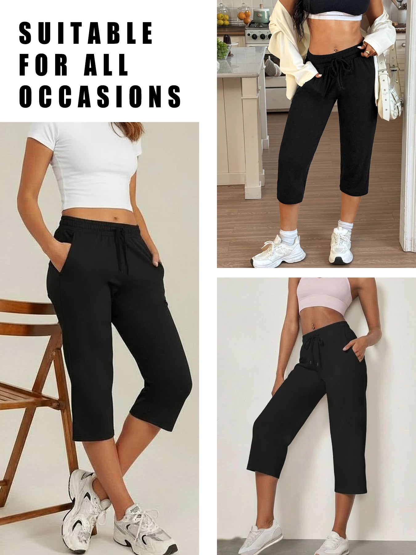 Women’s Capri Yoga Pants – Soft Stretch Drawstring Lounge & Workout Pants with Pockets
