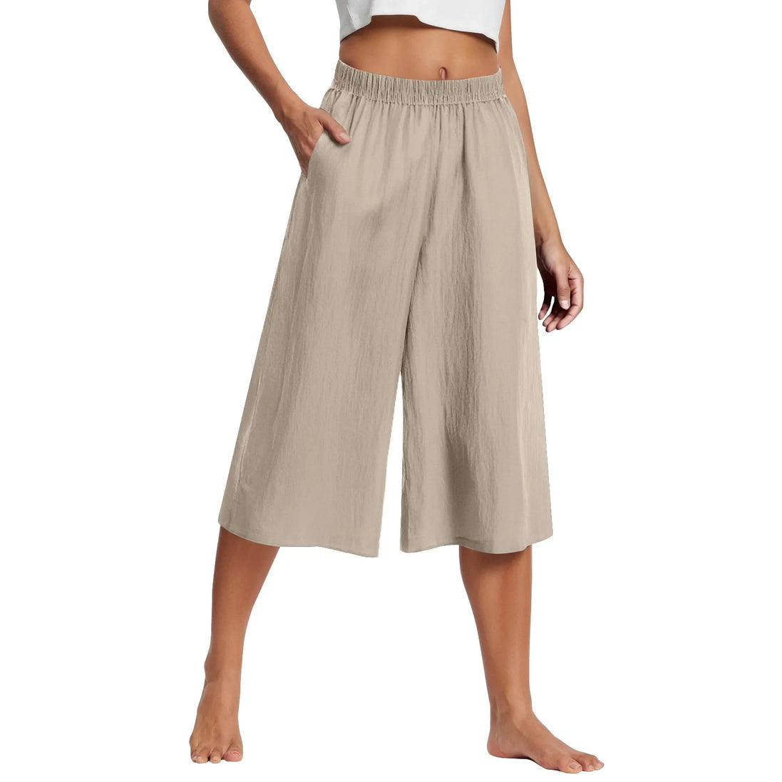 Women’s Wide Leg Cropped Pants – High Waist Lightweight Culottes with Pockets