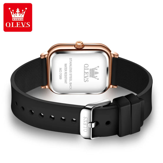 OLEVS Women’s Quartz Watch – Waterproof Rectangle Watch with Luminous Hands & Silicone Strap
