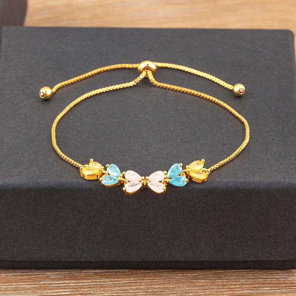 Gold Link Chain Bracelet – Adjustable Zircon Detail Bracelet with Polished Finish