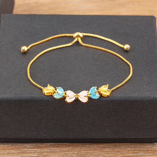 Gold Link Chain Bracelet – Adjustable Zircon Detail Bracelet with Polished Finish