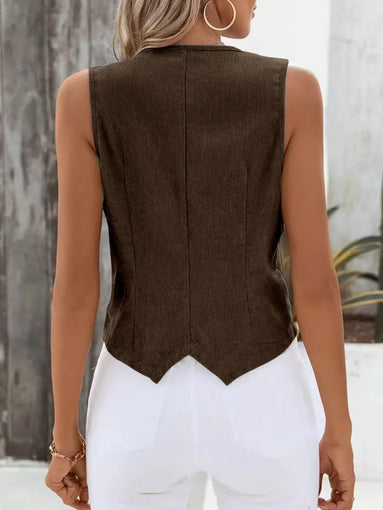 Vintage-Inspired Corduroy Vest – Women’s Slim Fit V-Neck Button Waistcoat