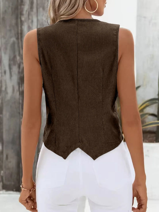 Vintage-Inspired Corduroy Vest – Women’s Slim Fit V-Neck Button Waistcoat