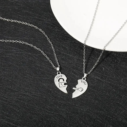 Couple Heart Lock & Key Necklace Set – 2-Piece Matching Pendant for Lovers