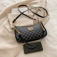Women’s Vintage Shoulder Bag – PU Leather Crossbody Handbag with Gold “M” Detail